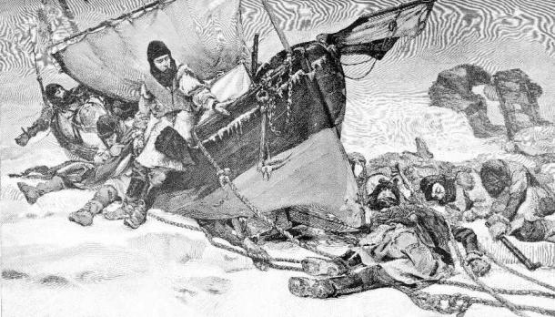 End of Sir Franklin lost expedition to the Canadian Arctic in search of the Northwest sea passage, year 1847. (acrogame/Adobe Stock)